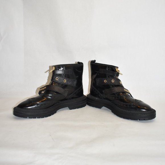 $1500 Burberry Black Brogue Leather Everdon Ankle Boots 38 (TC10) MISSING BUCKLE - Picture 5 of 10